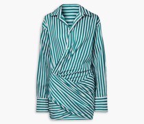 Wrap-effect striped cotton-poplin mini shirt dress