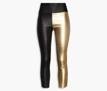 Zweifarbige Cropped Leggings aus -Leder