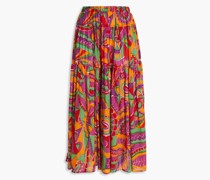 Printed cotton-voile midi skirt