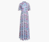 Plissiertes Maxikleid aus Crêpe de Chine mit floralem Print