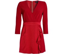 Holland wrap-effect satin-paneled crepe playsuit