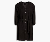 Minikleid aus Leinen mit Gürtel und Biesen