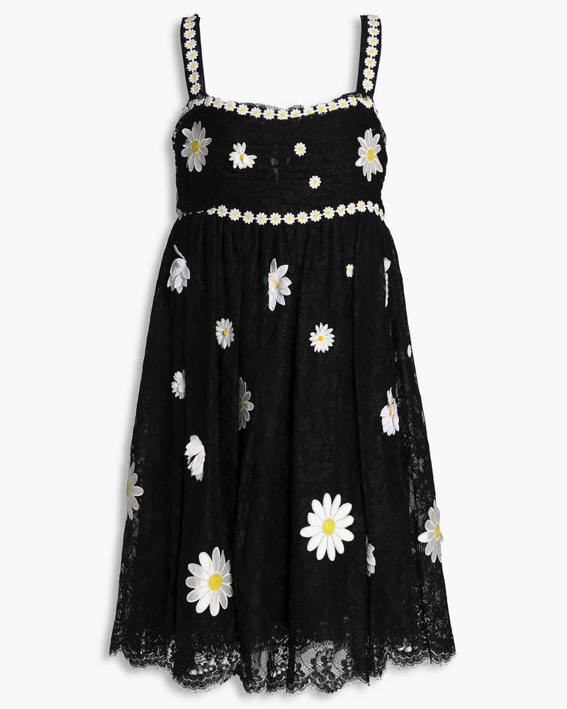 Dolce & Gabbana Damen Floral-appliquéd gathered lace dress