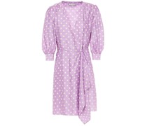 Gerafftes Mini-Wickelkleid aus glänzendem Jacquard mit Polka-Dots