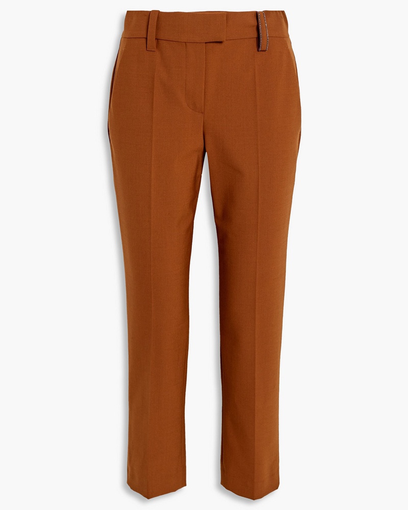 Brunello Cucinelli Damen Cropped Hose mit geradem Bein aus einer Wollmischung mit Zierperlen