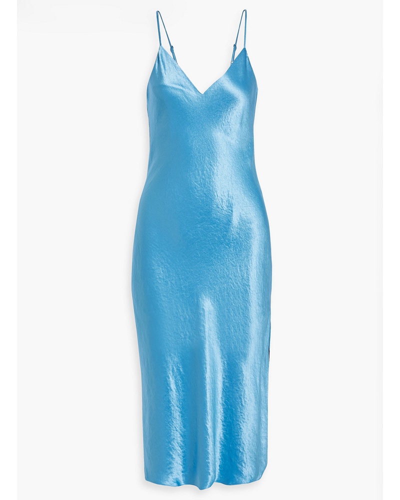 Rag & Bone Damen Mallory Slip Dress aus glänzendem Crêpe inMidilänge inKnitteroptik