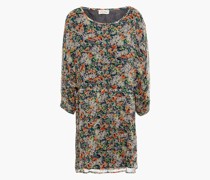 Gerafftes Minikleid aus Krepon mit floralem Print/S