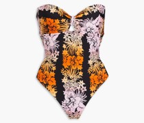 Bandeau-Badeanzug mit floralem Print und Cut-outs 0