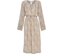 Gerafftes Kleid aus Crêpe mit floralem Print und Rüschen
