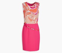 Minikleid aus Stretch-Crêpe mit Print und Gürtel