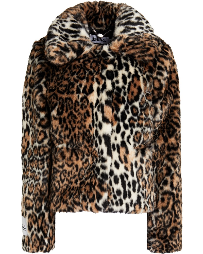 jakke. Damen Tommy Jacke aus Kunstfell mit Leopardenprint