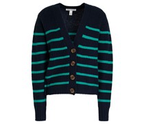 Striped ribbed cashmere cardigan