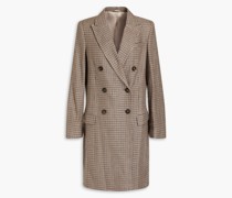 Doppelreihiger Mantel aus einer Leinen-, Woll-Seidenmischung mit Hahnentrittmuster