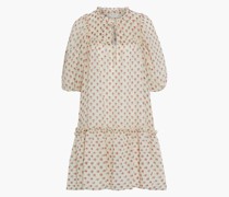 Kleid aus Gaze aus einer Wollmischung mit floralem Print und Rüschenbesatz