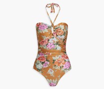 Neckholder-Badeanzug mit floralem Print und Raffungen 0