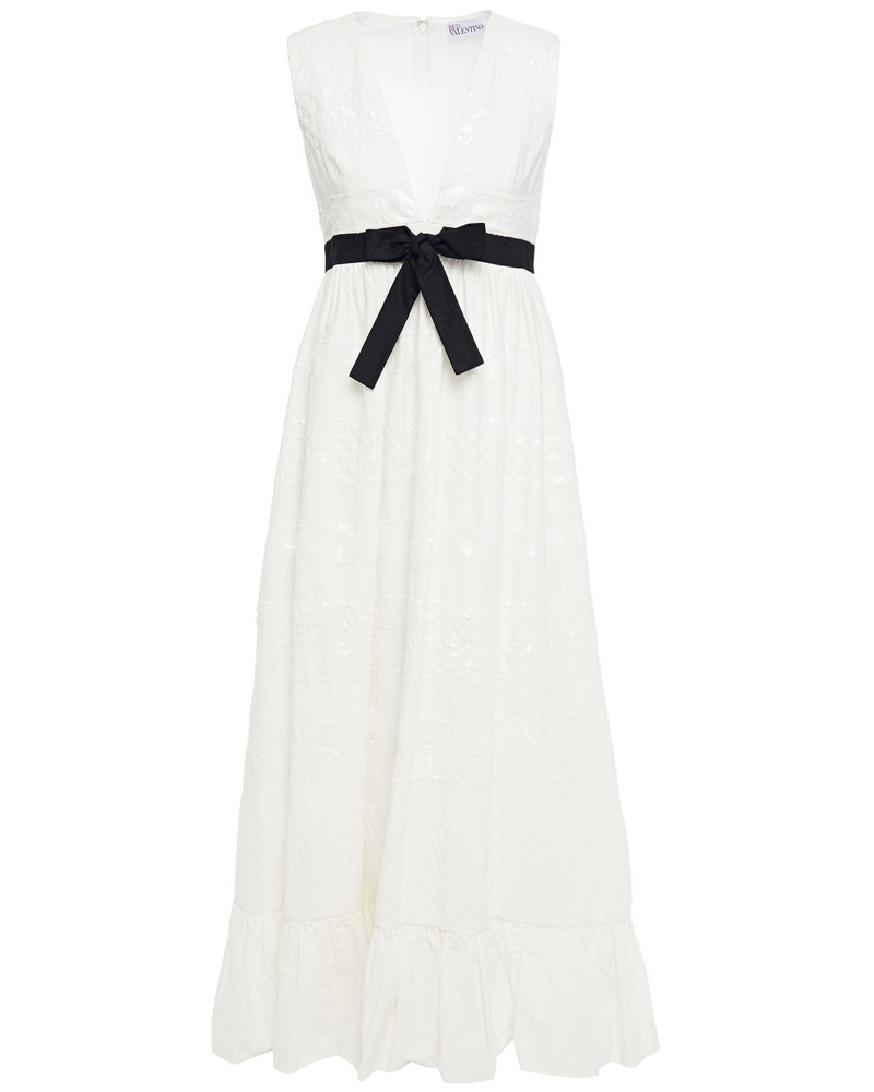 RED Valentino Damen REDValentinoMidikleid aus Baumwollpopeline mit Stickereien und Verzierung