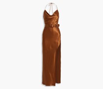 Simone drapiertes Neckholder-Maxikleid aus Seidensatin