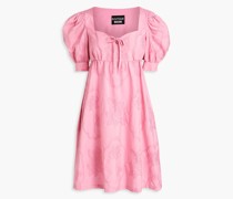 Gerafftes Minikleid aus Baumwoll-Jacquard mit Schleife