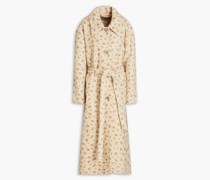 Mantel aus gebürstetem Tweed aus einer Baumwollmischung mit floralem Print und Gürtel