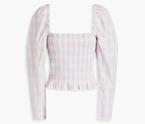 Daisy kariertes Oberteil aus Baumwoll-Jacquard mit Raffung
