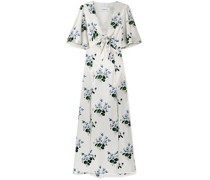 Maxikleid aus Seidensatin mit floralem Print und Bindedetail vorne