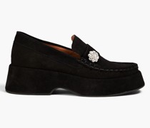 Loafers aus Veloursleder mit Kristallverzierung und Plateau