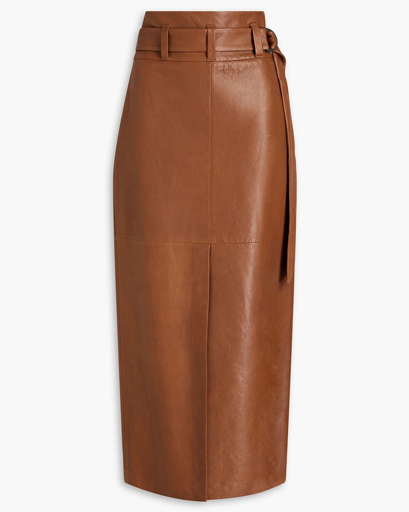 Brunello Cucinelli Damen Maxirock aus Leder mit Zierperlen und Gürtel