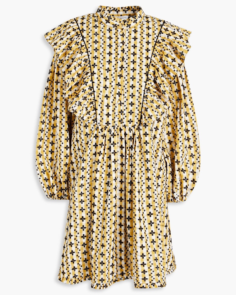 Hofmann Copenhagen Damen Midikleid aus einer Baumwollmischung mit Lochstickerei und Gingham-Karo