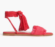 Sandalen aus Raffiabast mit Fransen