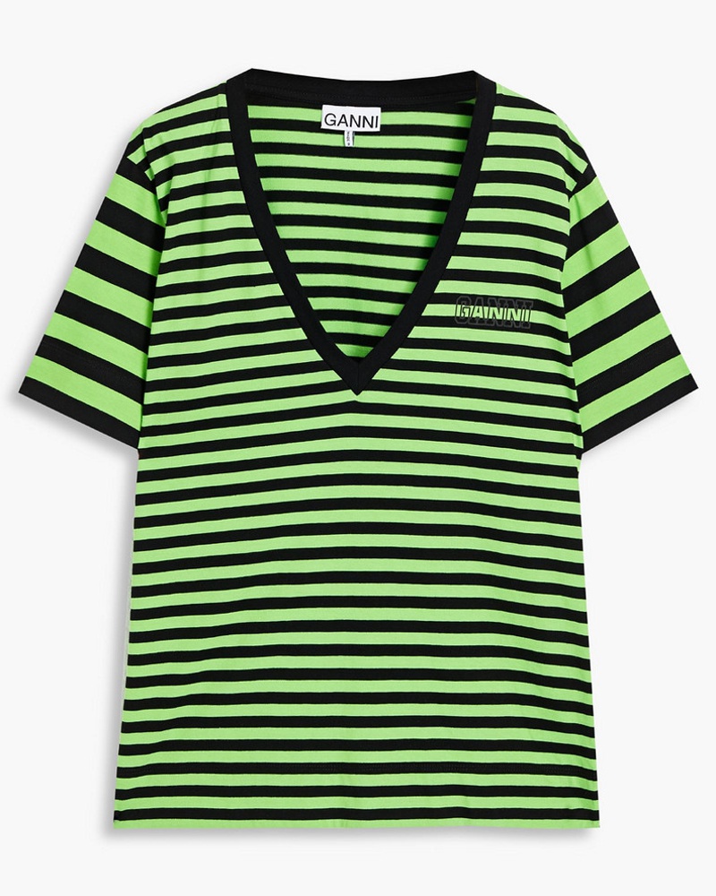 Ganni Damen T-Shirt aus Baumwoll-Jersey mit Streifen