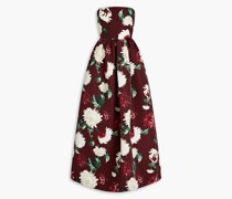 Trägerlose Robe aus Faille mit floralem Print