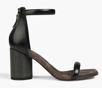 Sandalen aus Leder und Veloursleder mit Zierperlen