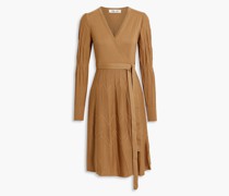 Midi-Wickelkleid mit Zopfstrickmuster und Metallic-Effekt