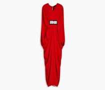 Robe aus Crêpe mit Drapierung und Kristallverzierung