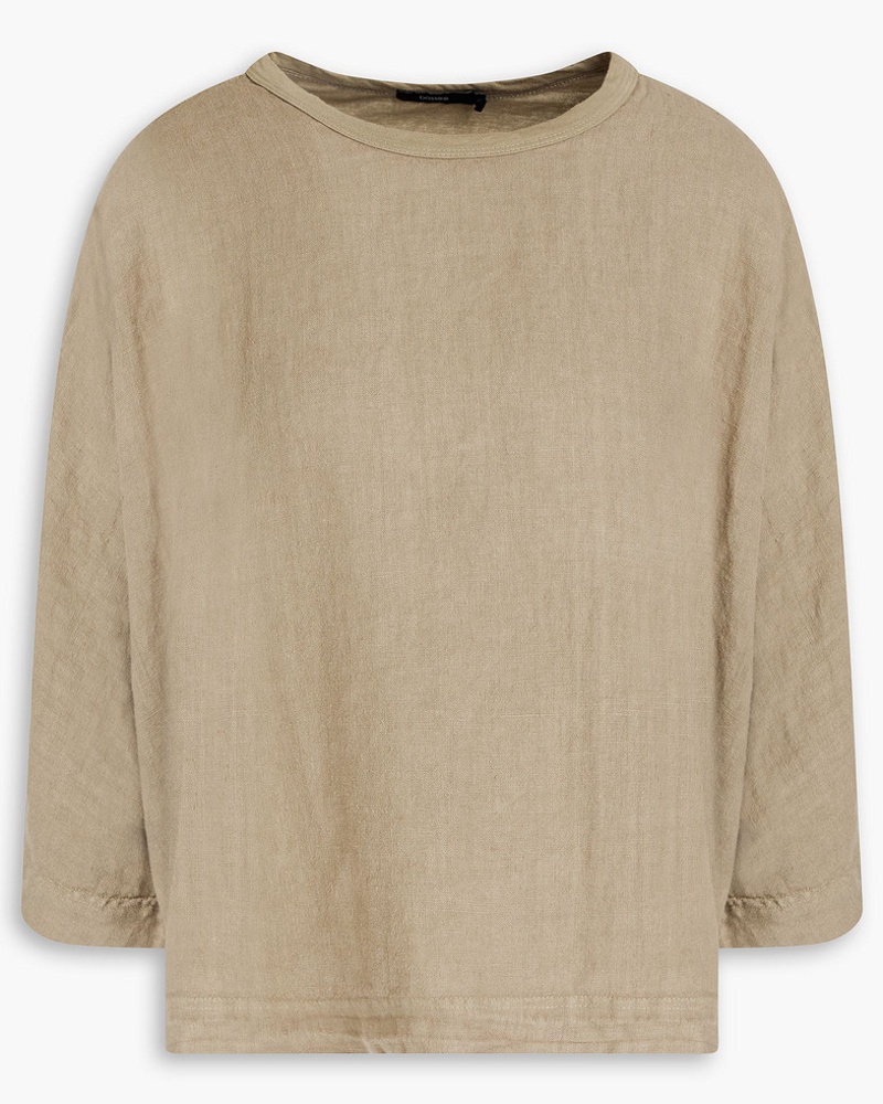 bassike Damen Oberteil aus Bio-Leinen-Jersey mit Einsätzen aus Baumwoll-Canvas/XS