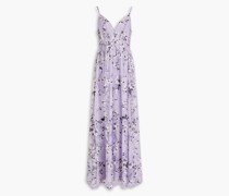 Floral-design embroidered tulle maxi dress