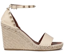 Rockstud Espadrille-Wedges aus Narbenleder