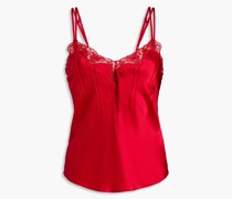 Top aus Seiden-Charmeuse mit Biesen und Spitzenbesatz