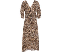 Belted leopard-print silk-crepe midi dress