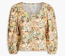 Sage geraffte Bluse aus Bio-Baumwolle mit floralem Print