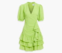 Minikleid aus Stretch-Crêpe mit Rüschen und Wickeleffekt