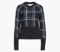 Karierter Pullover aus Pointelle-Strick aus einer Alpakamischung