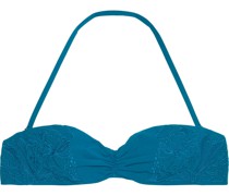 Gerafftes Bandeau-Bikini-Oberteil mit Stickereien