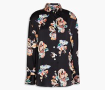 Ikat Hemd aus Seidensatin mit floralem Print
