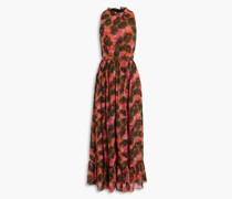 Agnes Neckholder-Maxikleid aus Seidenchiffon mit floralem Print und Raffung