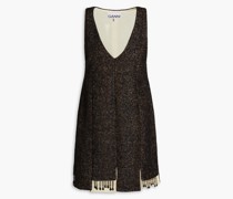 Minikleid aus Tweed mit Fransen, Fischgratmuster und Zierperlen