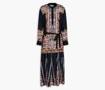 Gerafftes Midikleid aus Crêpe de Chine aus Seide mit floralem Print