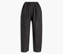 Cropped Hose mit geradem Bein aus einer Leinenmischung mit Nadelstreifen