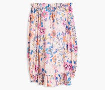 Schulterfreies Midikleid aus einer Leinen-Baumwollmischung mit Flammgarneffekt und floralem Print