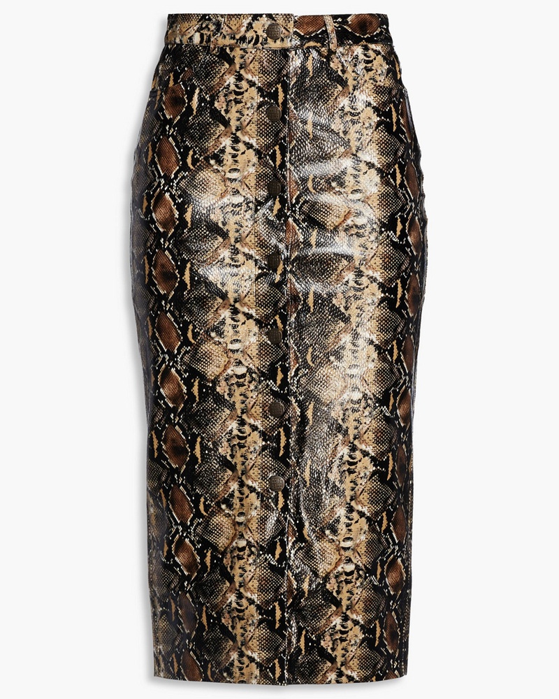 ROTATE Birger Christensen Damen Golda faux snake-effect leather midi pencil skirt